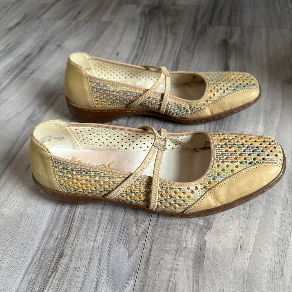 Rieker Women's Mary Jane Flats with Accent Perforation, Beige + Rainbow - Picture 8 of 11